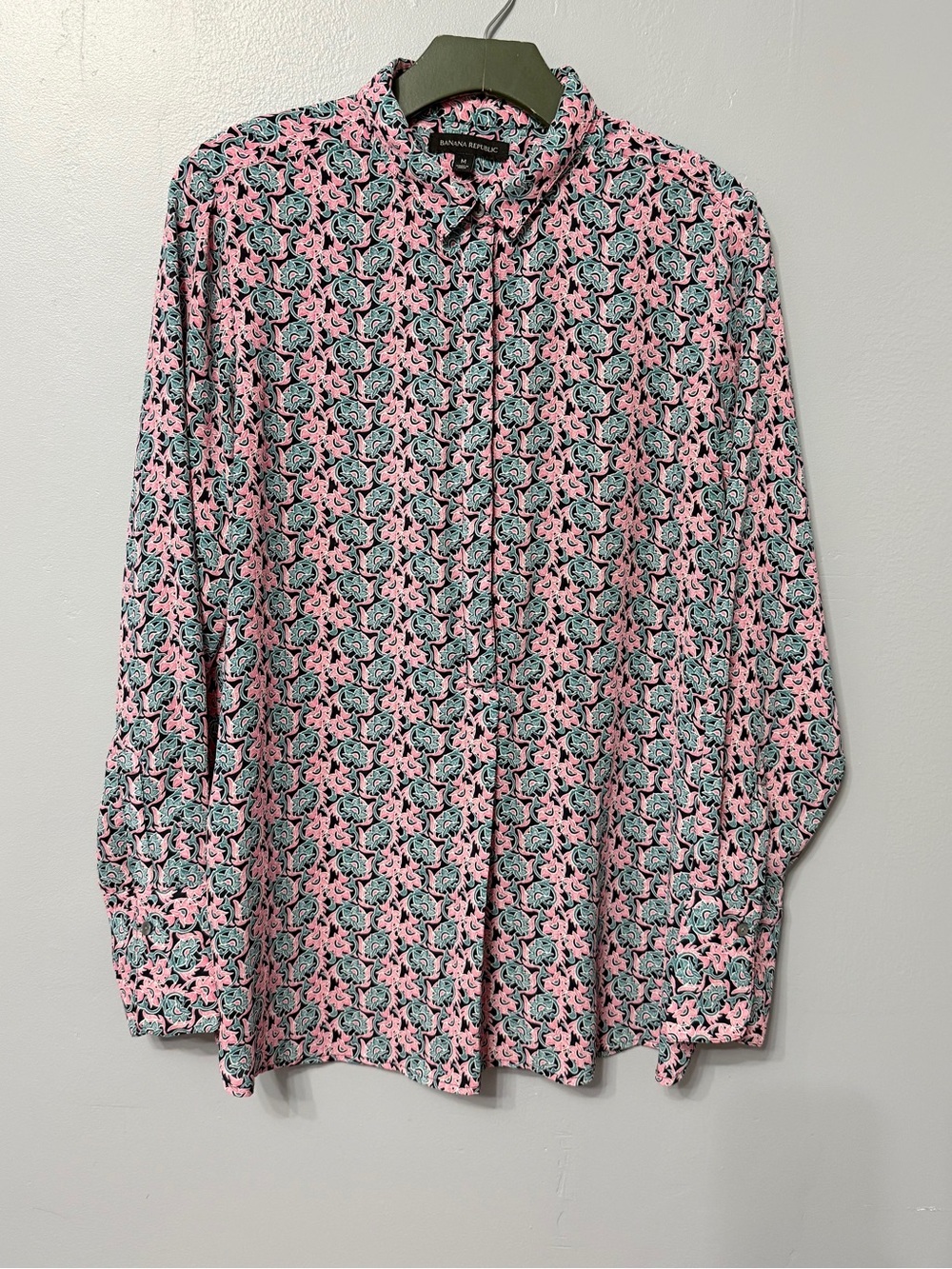 #18)  Banana Republic Pink Teal Navy Floral Print Blouse - Picture 3 of 7
